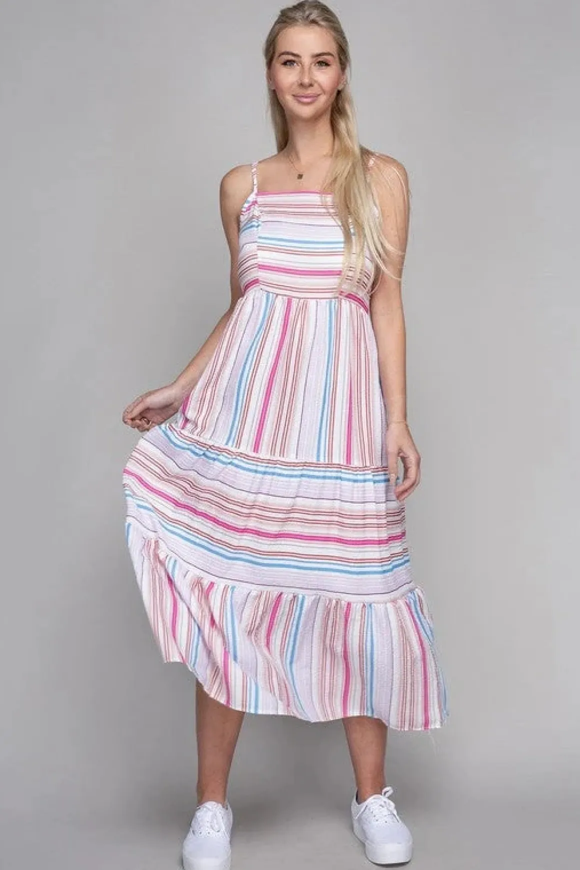 Striped Print Ruffle Hem Cami Dress  *Online Only*