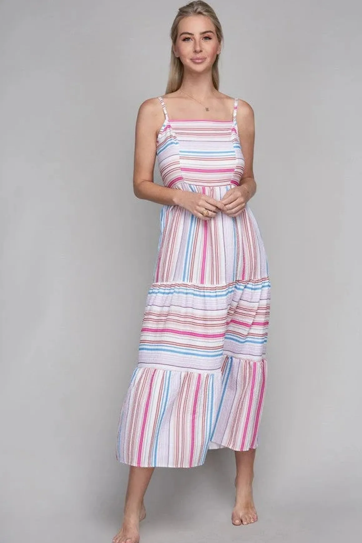 Striped Print Ruffle Hem Cami Dress  *Online Only*