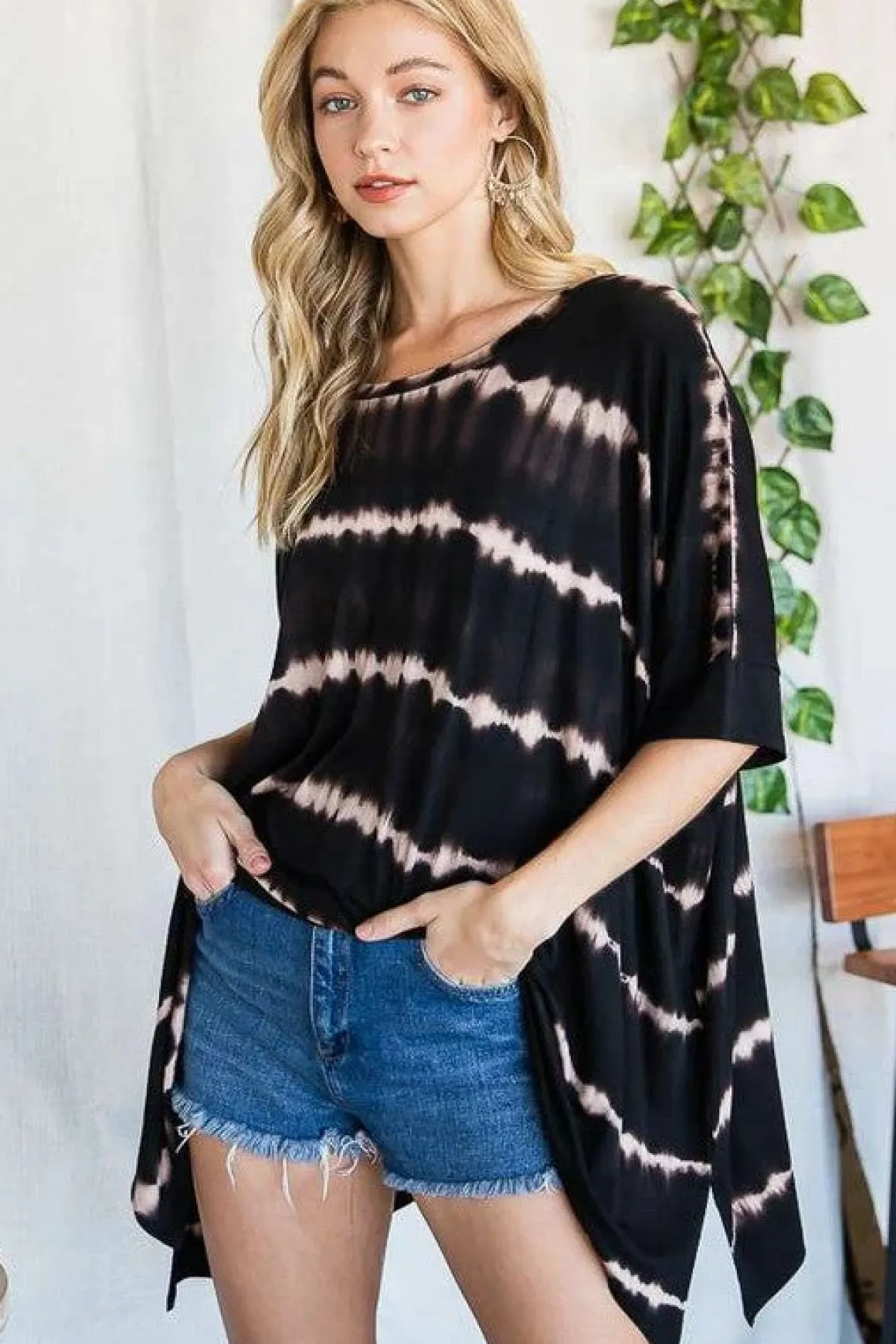STRIPED TIE DYE ROUND NECK TUNIC *Online Only*