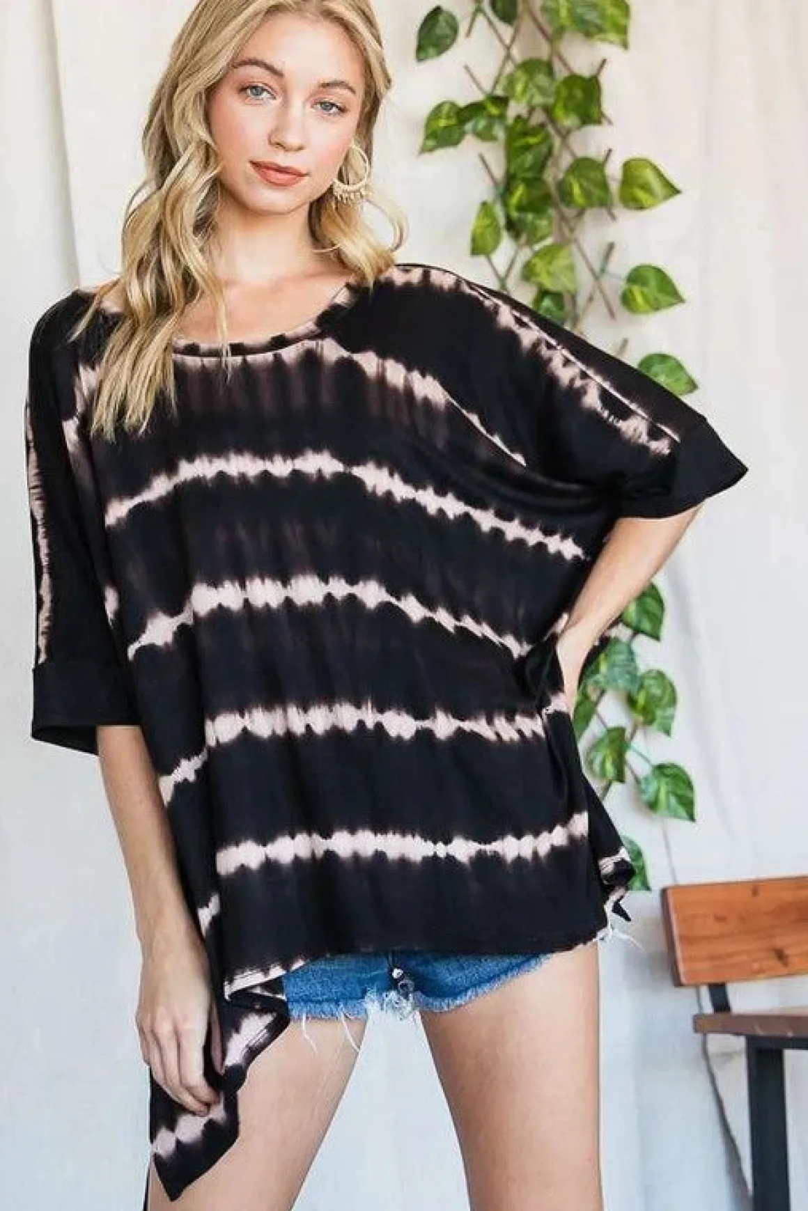 STRIPED TIE DYE ROUND NECK TUNIC  *Online Only*