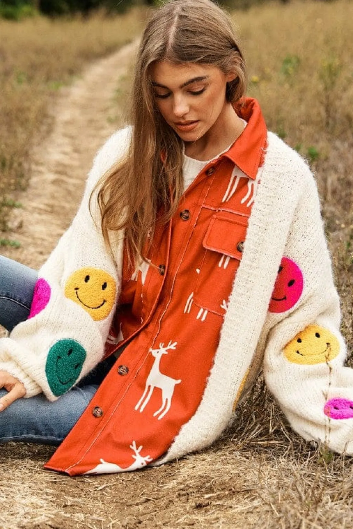 The Fuzzy Smile Long Bell Sleeve Knit Cardigan