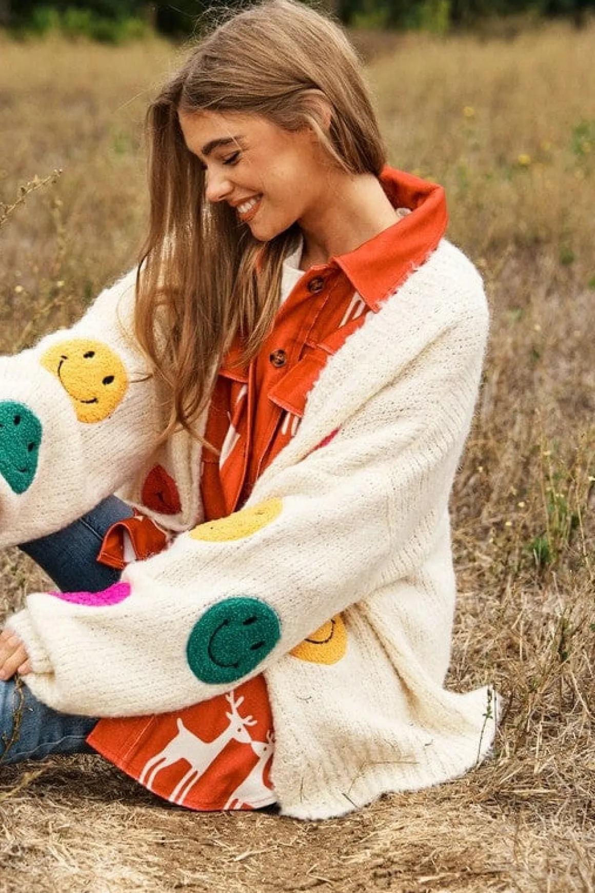 The Fuzzy Smile Long Bell Sleeve Knit Cardigan