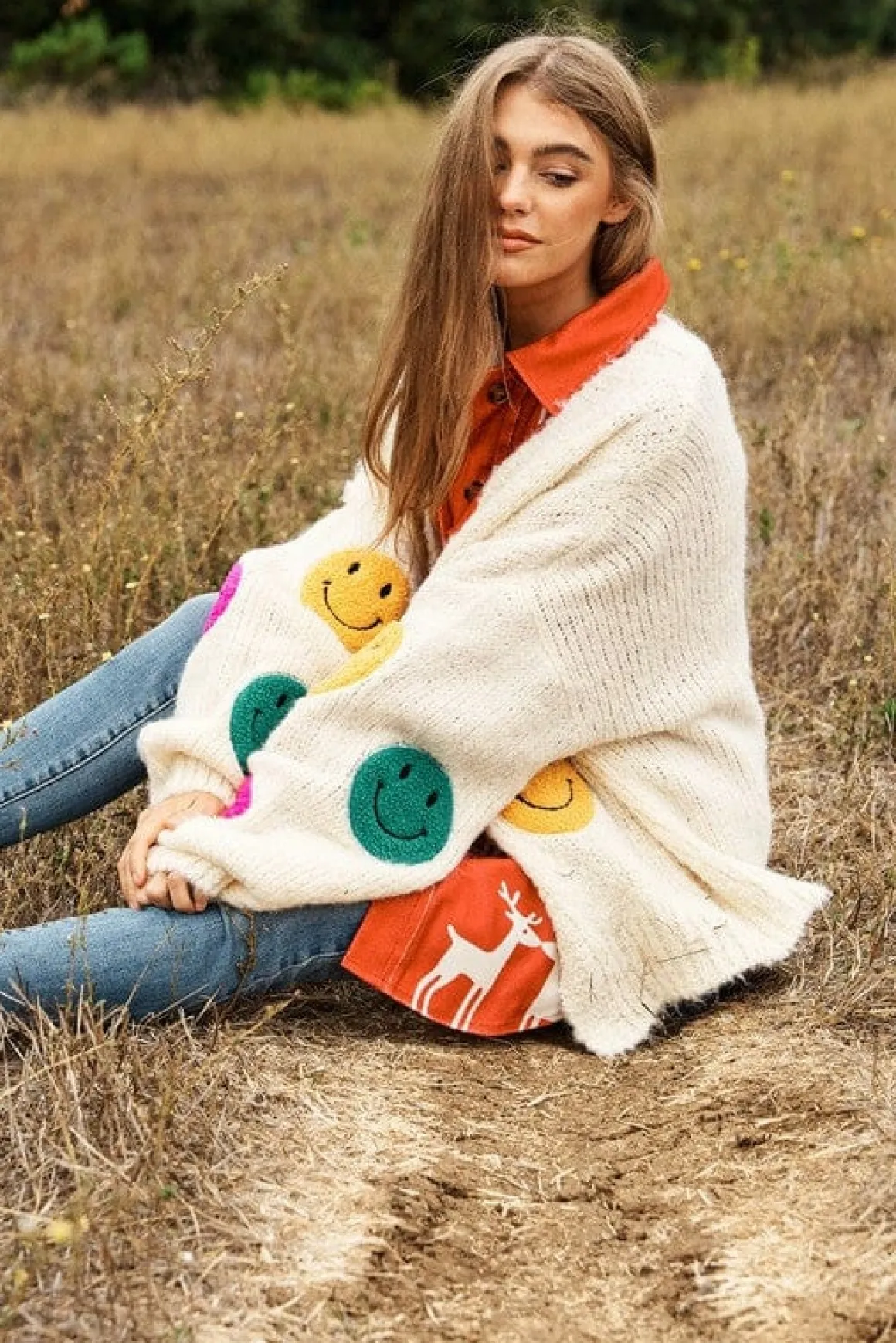 the_fuzzy_smile_long_bell_3.webp The Fuzzy Smile Long Bell Sleeve Knit Cardigan
