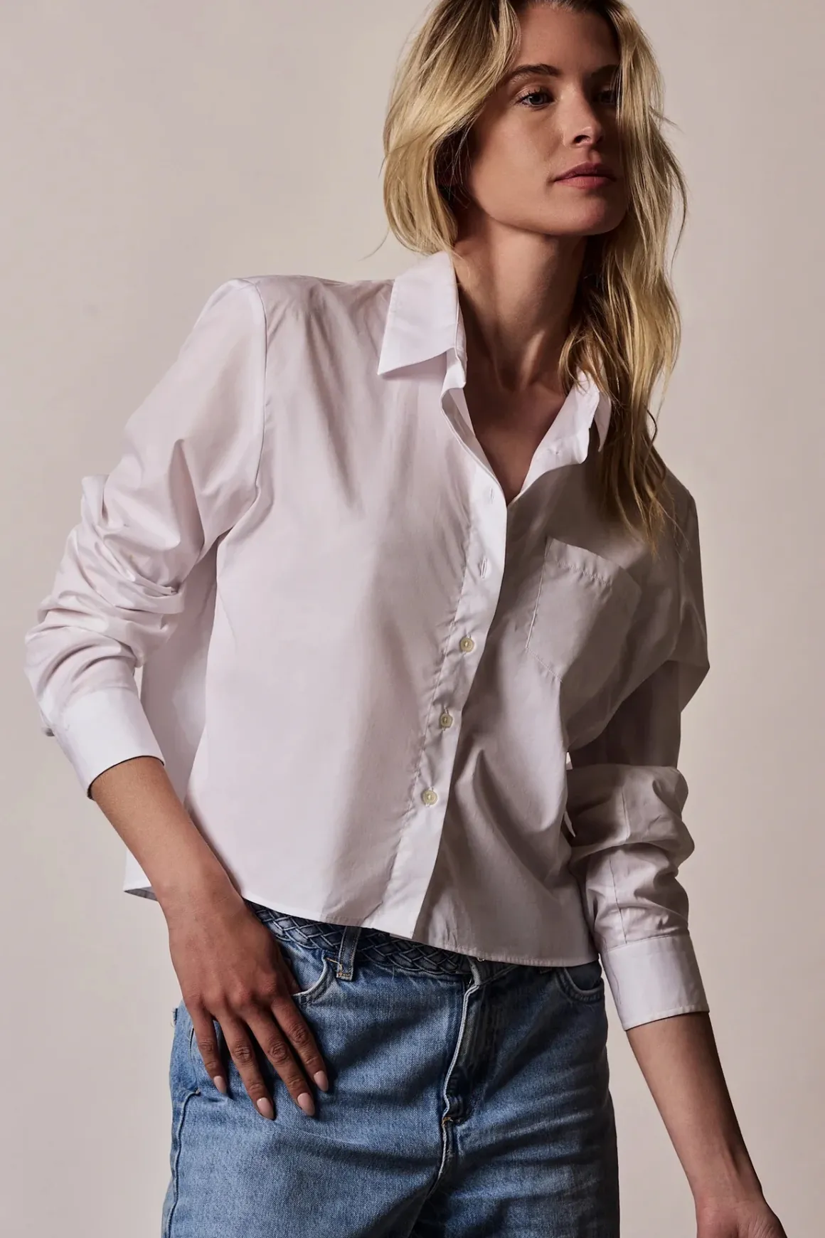 The Shirt Long Sleeve Boxy Cropped Shirt