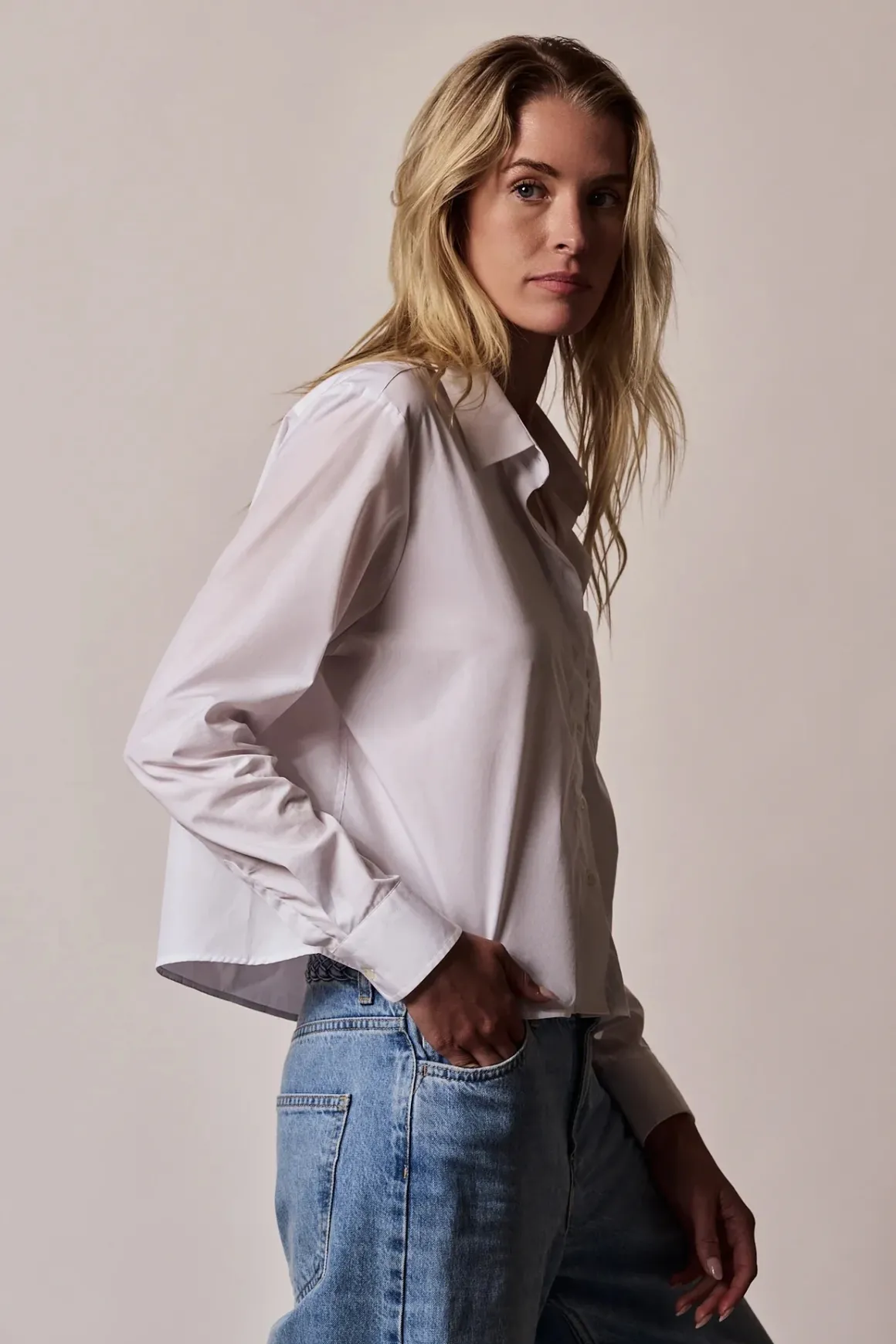 The Shirt Long Sleeve Boxy Cropped Shirt