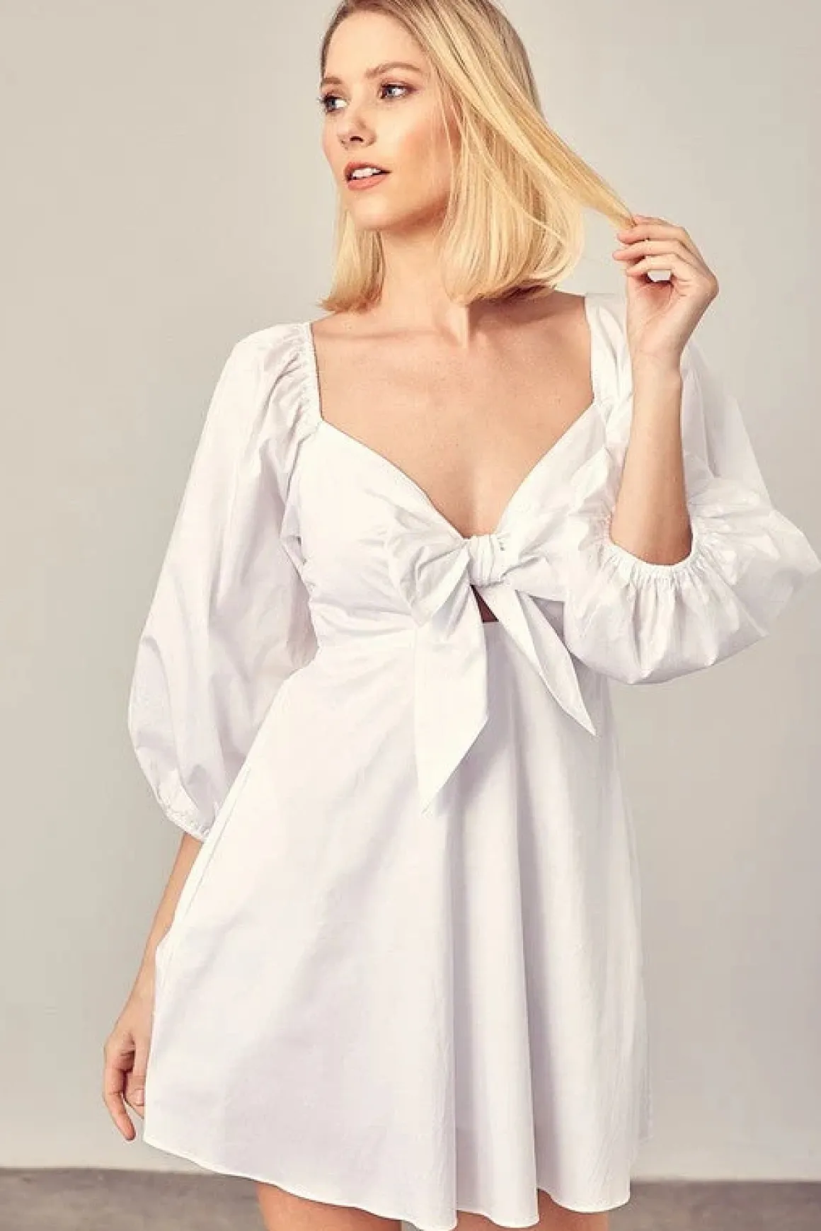 Tie Front Puff Sleeve Romper Dress *Online Only*