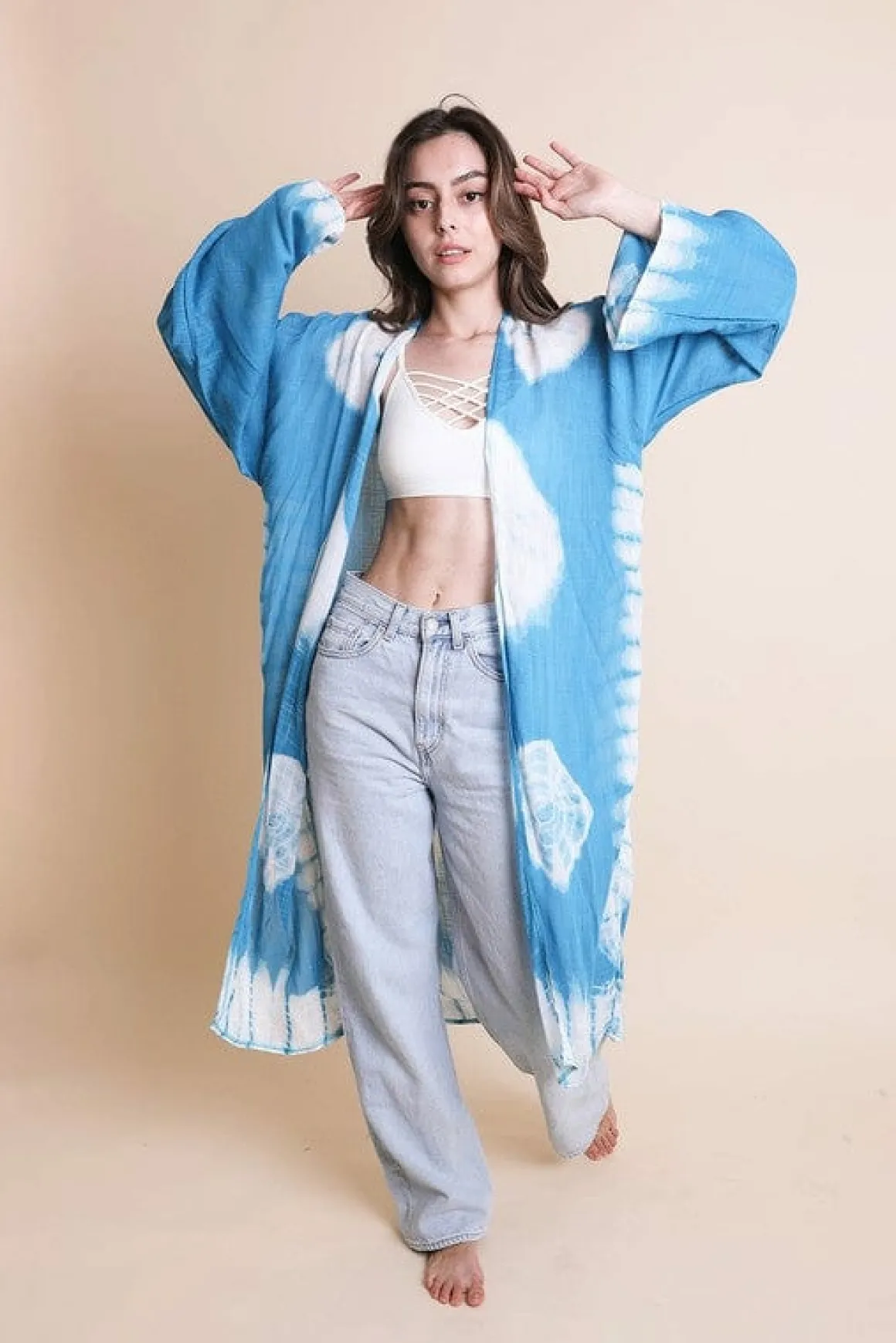 Tie-Dye Longline Kimono with Full Sleeves *Online Only*