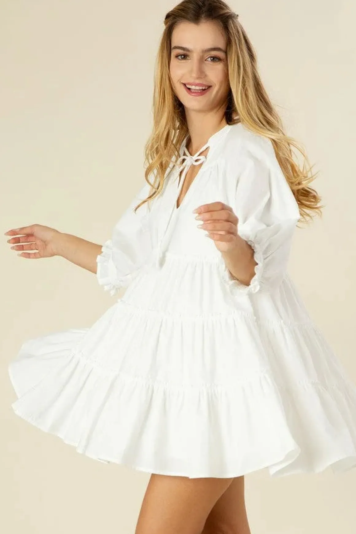 Tiered mini dress with tassel  *Online Only*