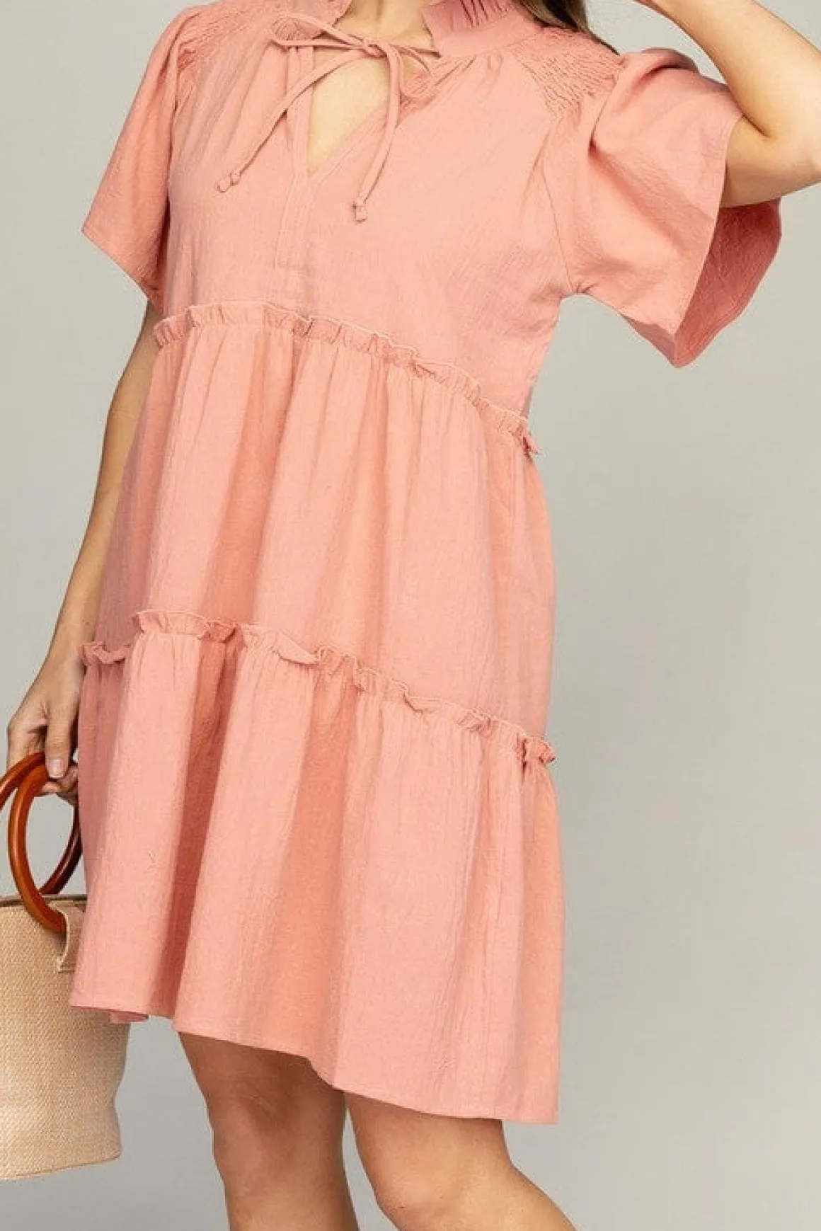 Tiered mini dress with tie  *Online Only*