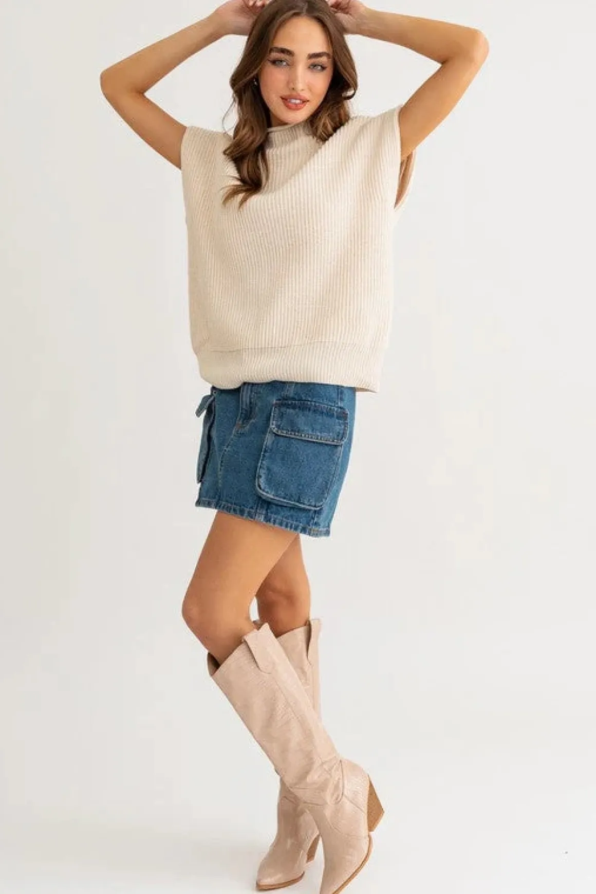Turtle Neck Power Shoulder Sweater Vest *Online Only*