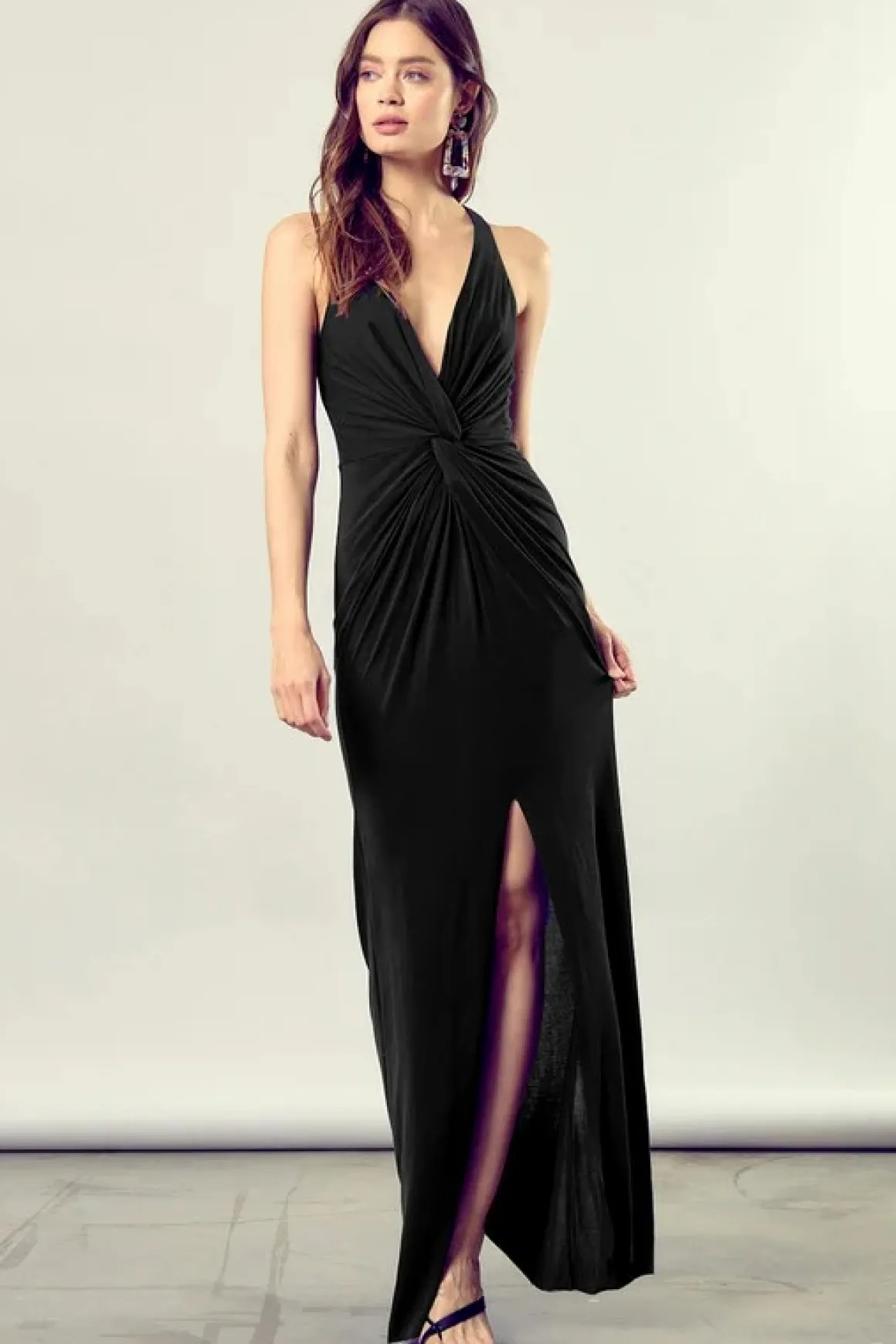 Twist-Front Side Slit Knit Dress *Online Only*