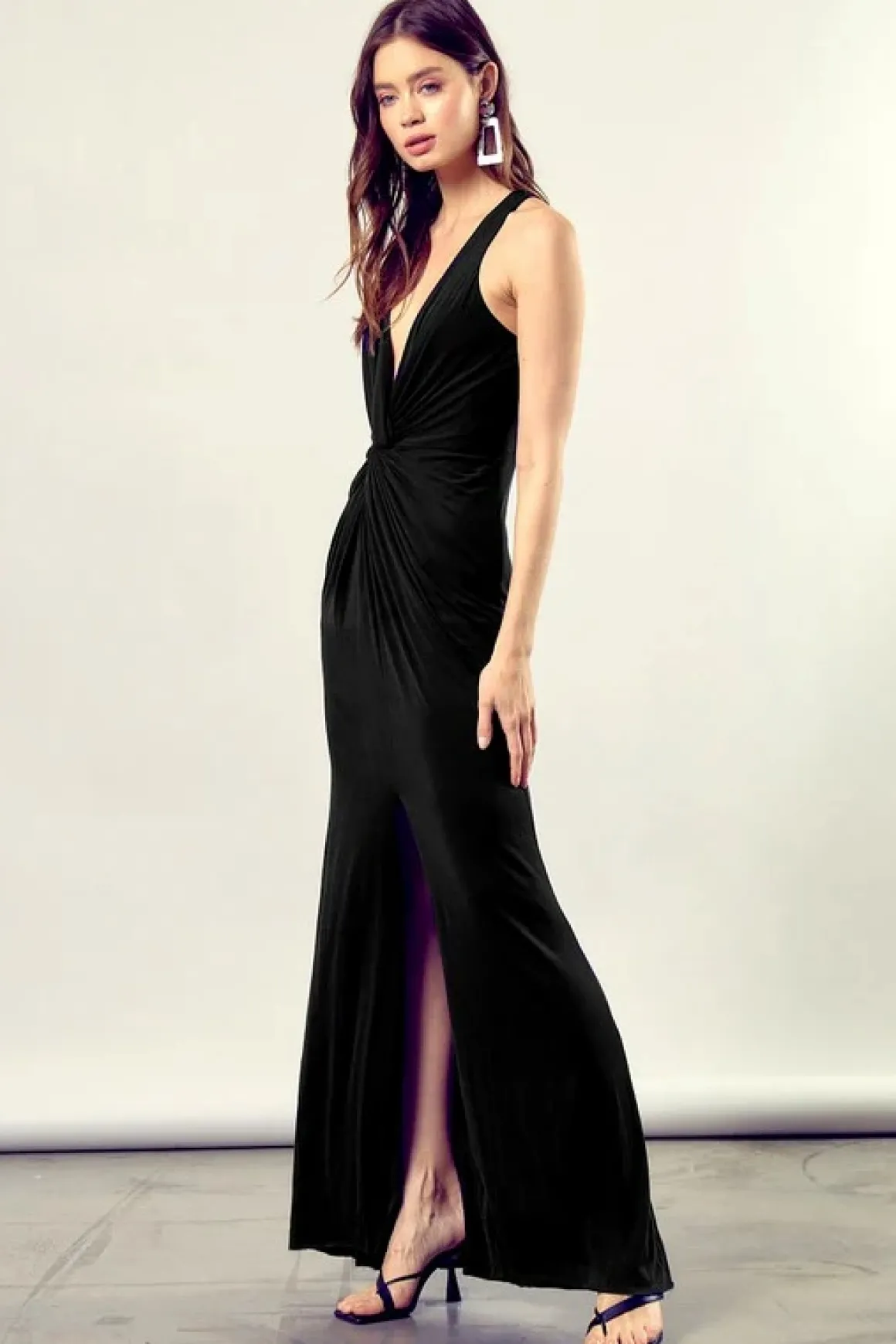 Twist-Front Side Slit Knit Dress *Online Only*