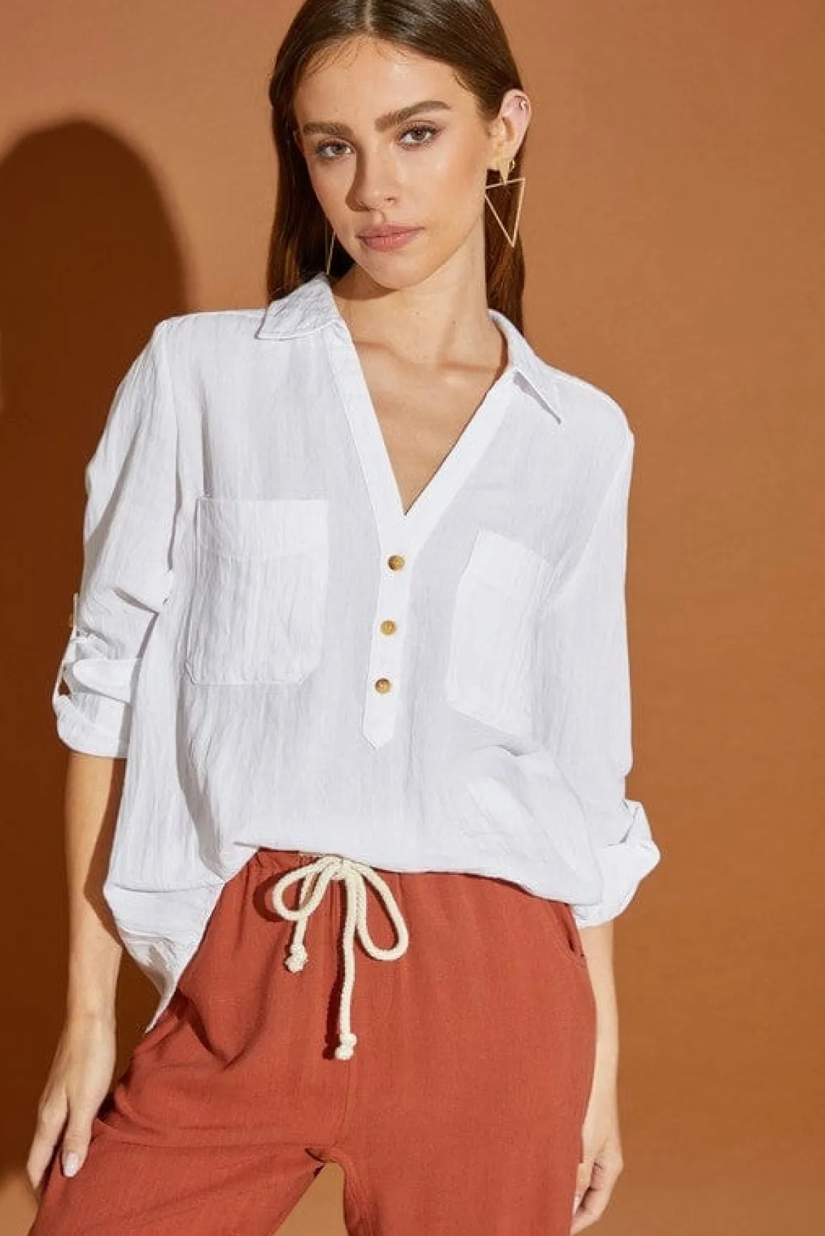 V Neck Button Down Henley Shirt *Online Only*