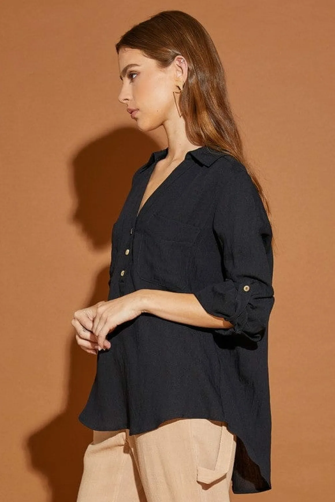 V Neck Button Down Henley Shirt  *Online Only*