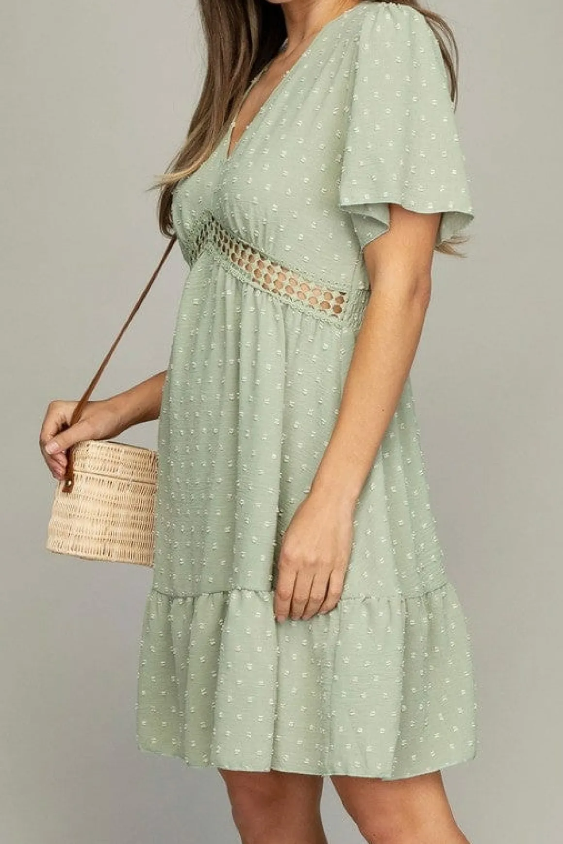 V neck dress with lace trim  *Online Only*