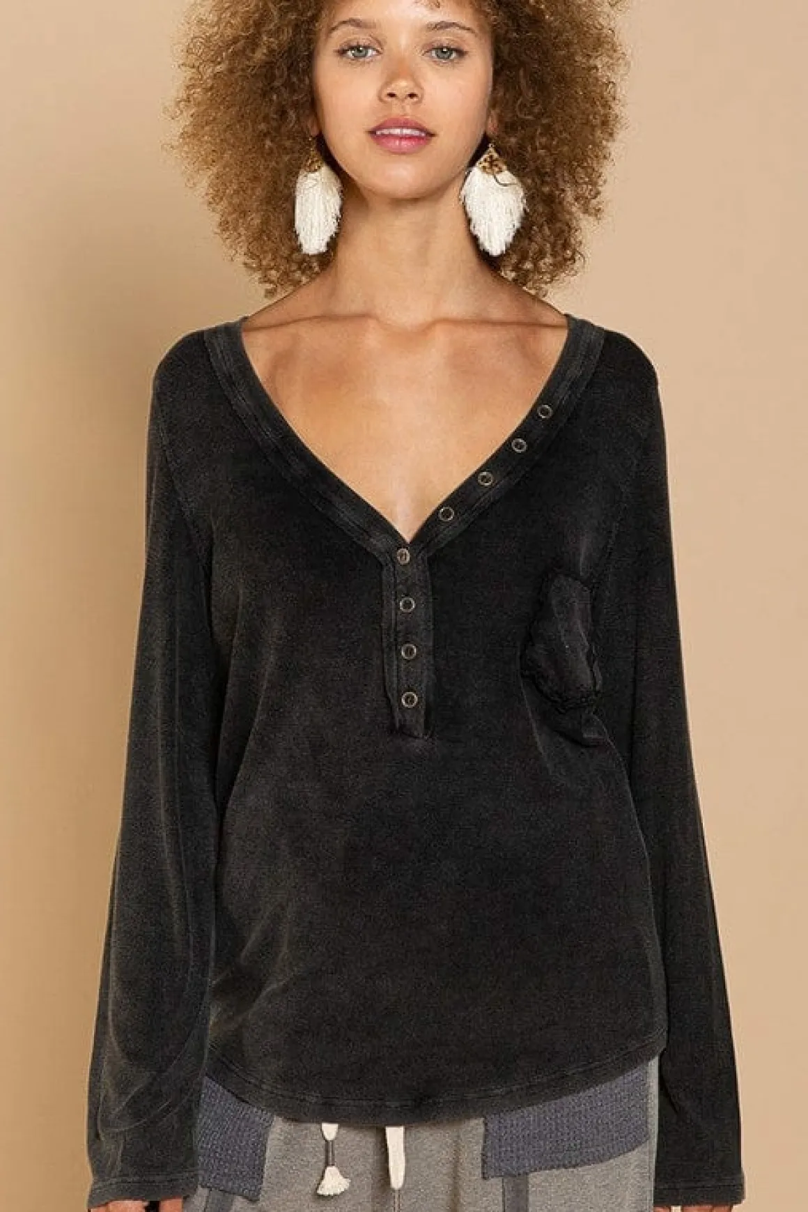 V-neck Button Down Long Sleeve Top *Online Only*