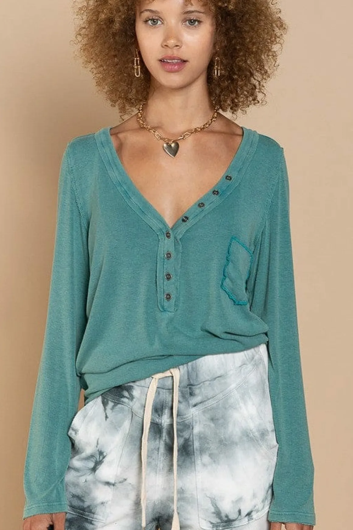V-neck Button Down Long Sleeve Top *Online Only*