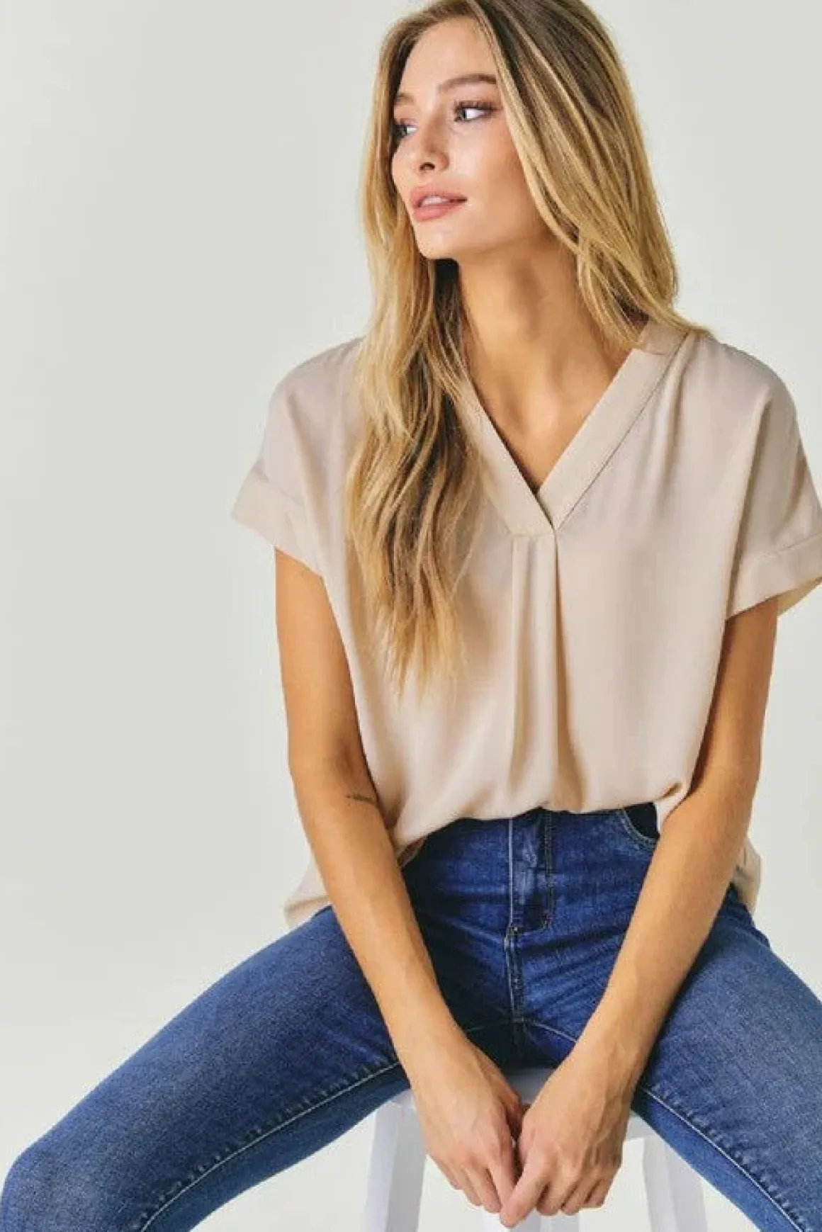 V-Neck Dolman Sleeve Solid Basic Top *Online Only*