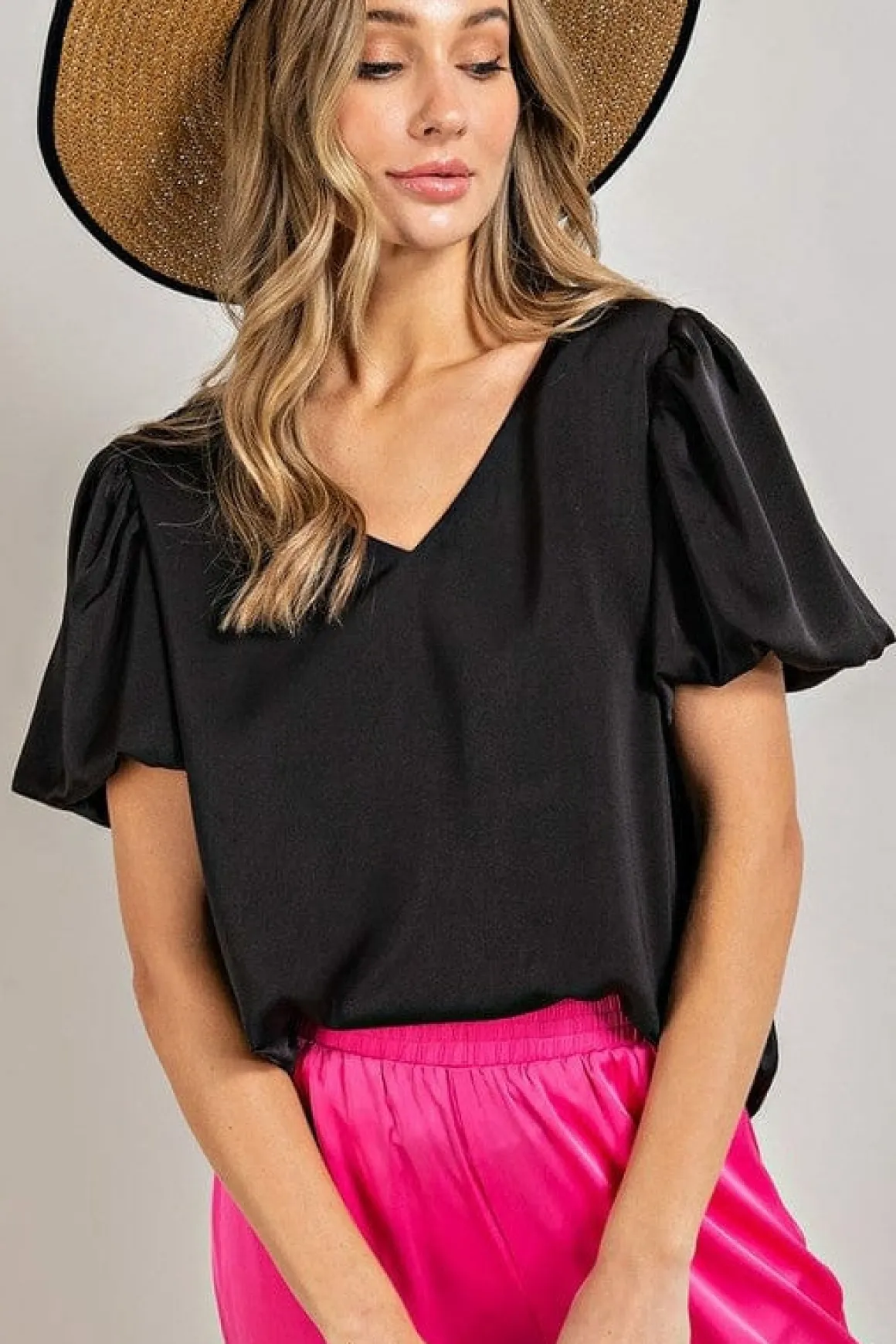 V-Neck Puff Sleeve Blouse Top *Online Only*