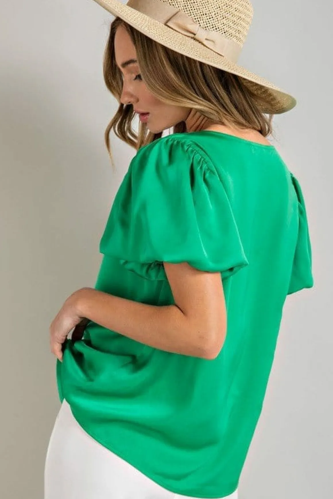 V-Neck Puff Sleeve Blouse Top *Online Only*