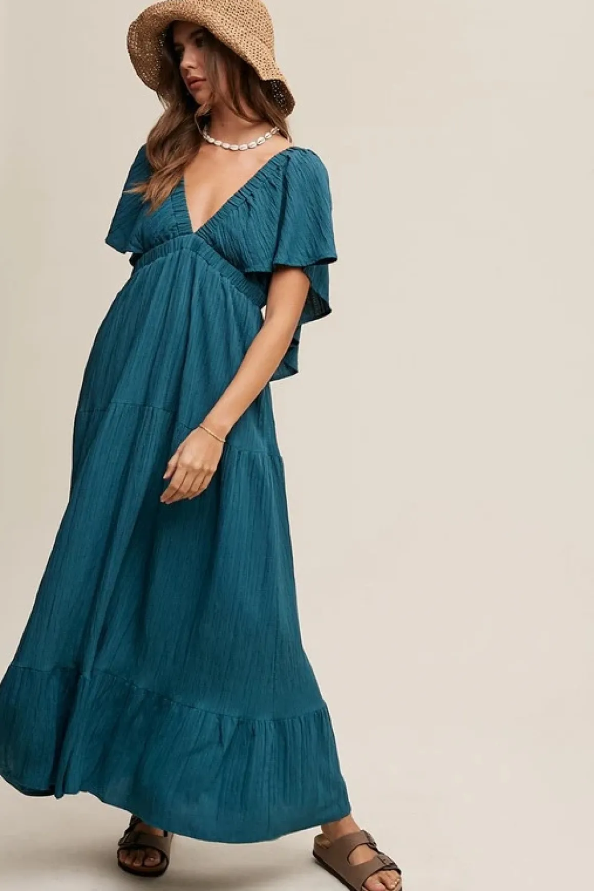 V-neck Ruffle Sleeve Dress *Online Only*