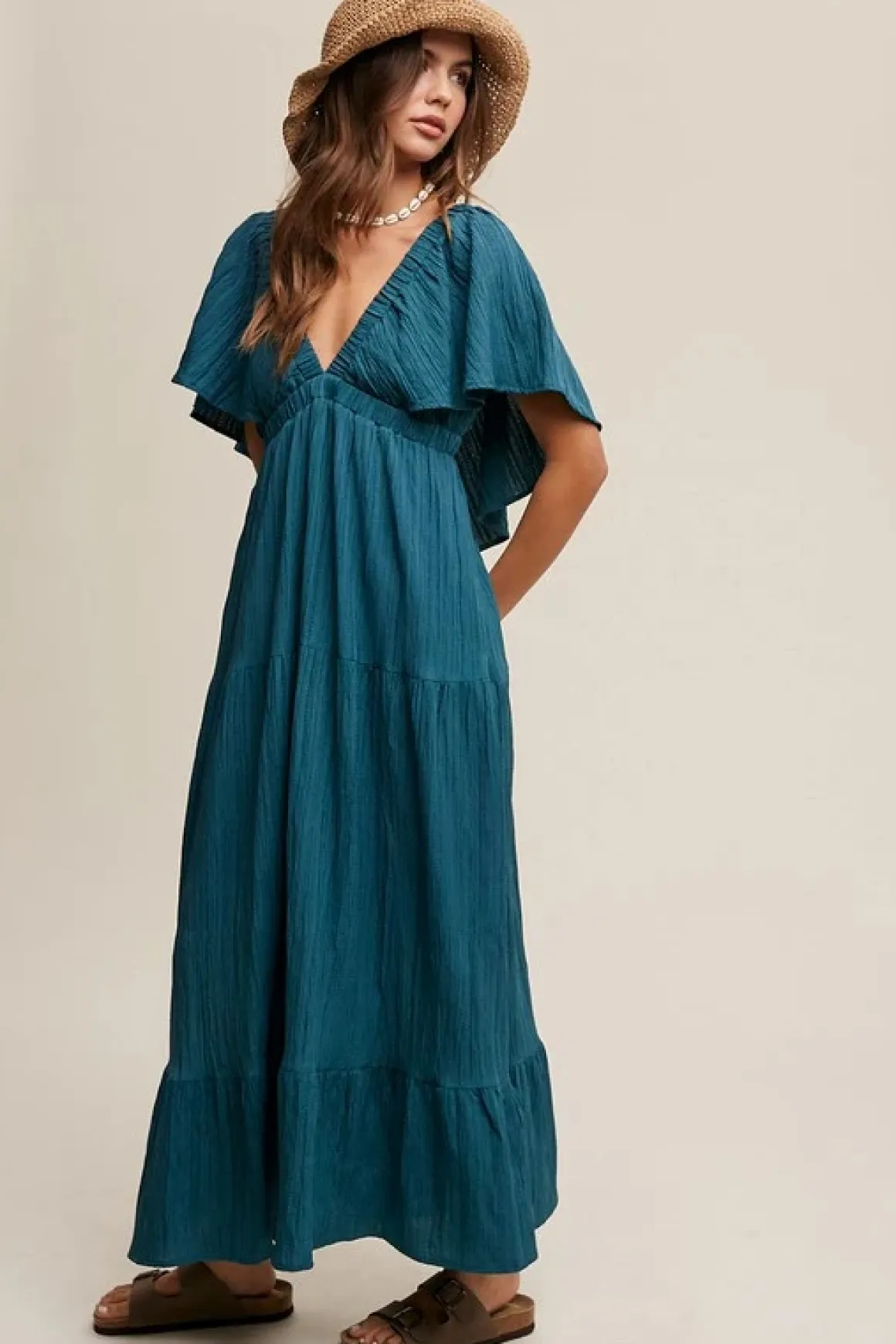 vneck_ruffle_sleeve_dress_2.webp V-neck Ruffle Sleeve Dress *Online Only*