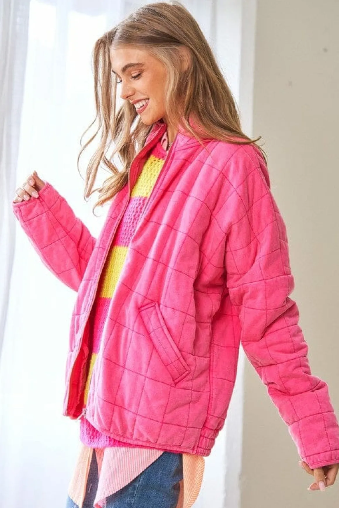 Washed Soft Comfy Quilting Zip Closure Jacket *Online Only*