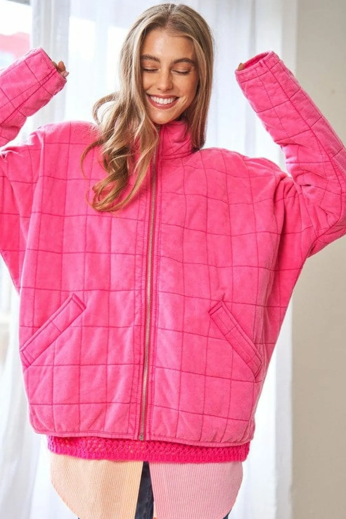 Washed Soft Comfy Quilting Zip Closure Jacket *Online Only*