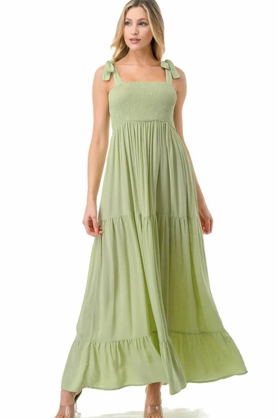 Women Smocked Top with Tiered Bottom Maxi Dress *Online Only*