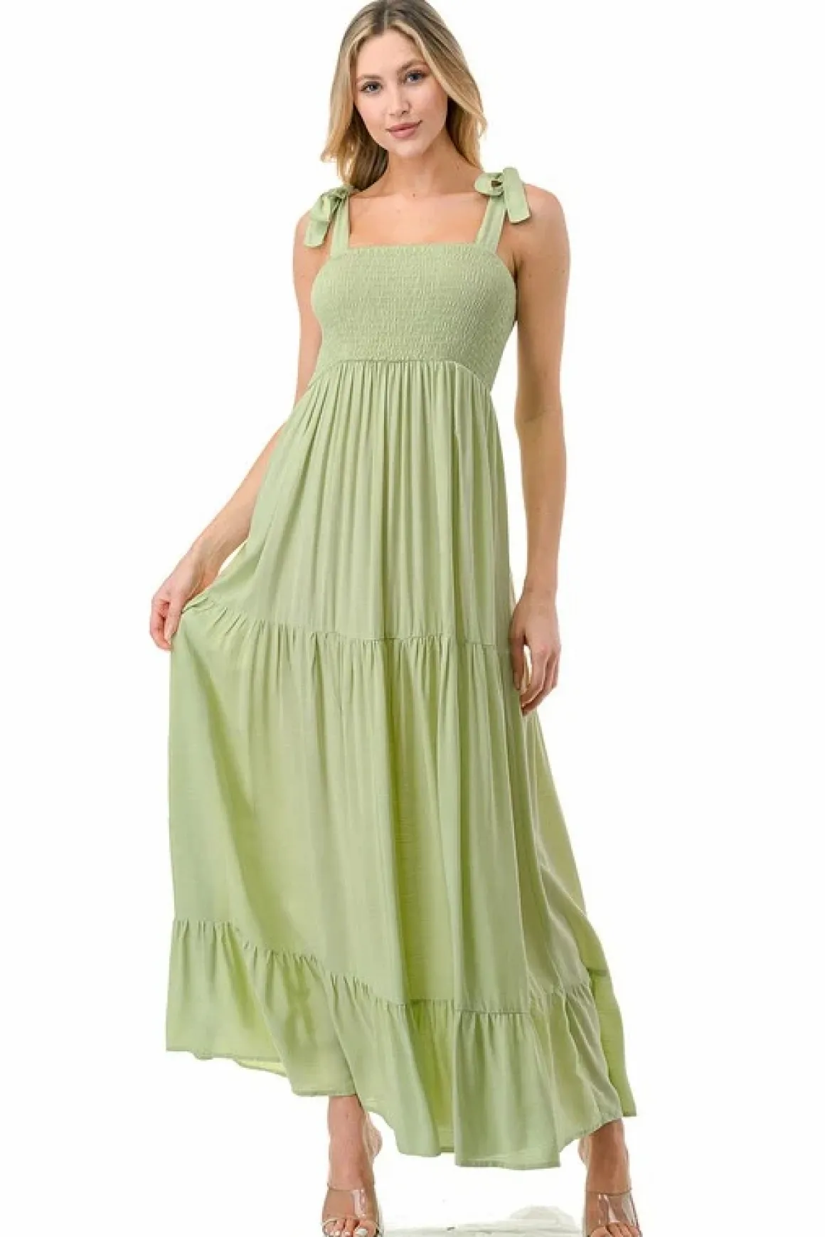 Women Smocked Top with Tiered Bottom Maxi Dress *Online Only*