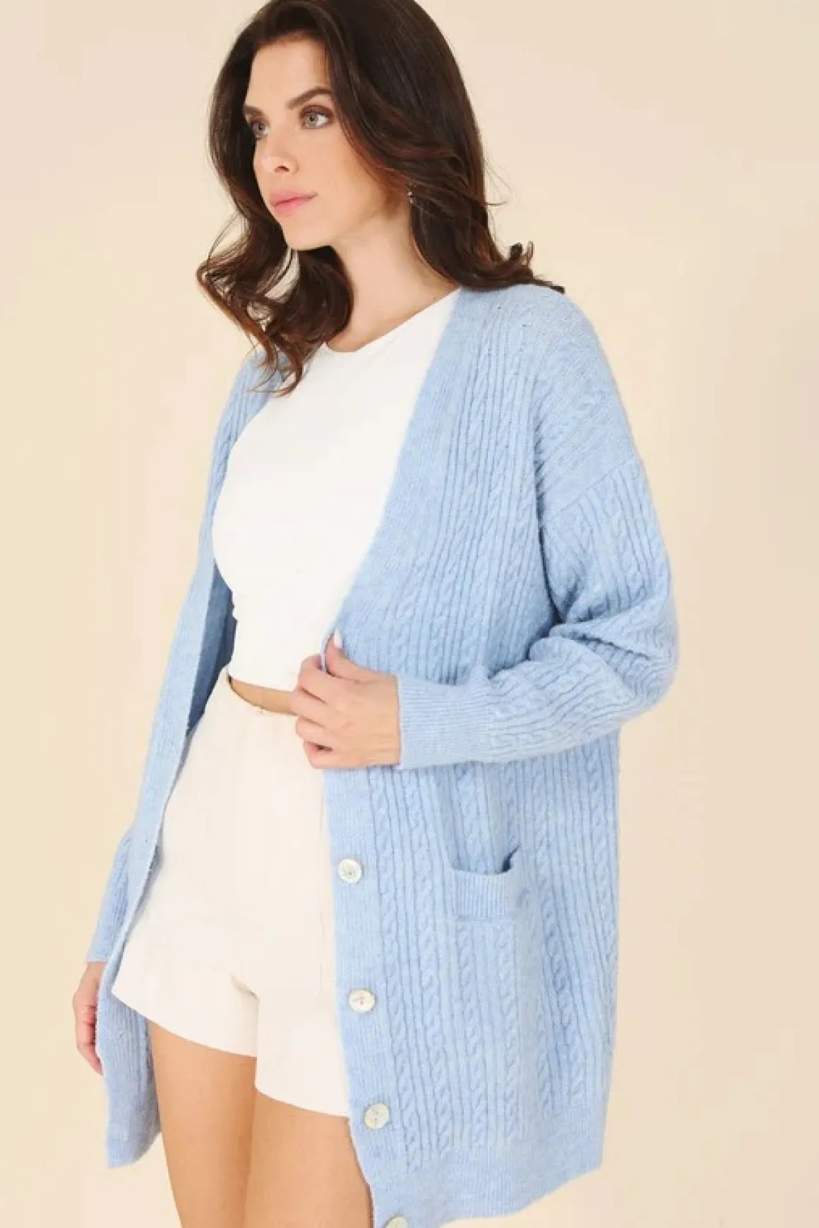Wool Blend Cable Knit Cardigan *Online Only*